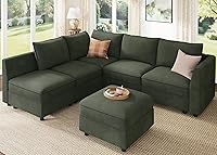 HONBAY Green Modular L-Shaped Sectional Sleeper Sofa with Storage - Convertible Couch for Living Room