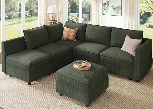 HONBAY Modular Sectional Sleeper Sofa Green Couch L Shaped Sectional