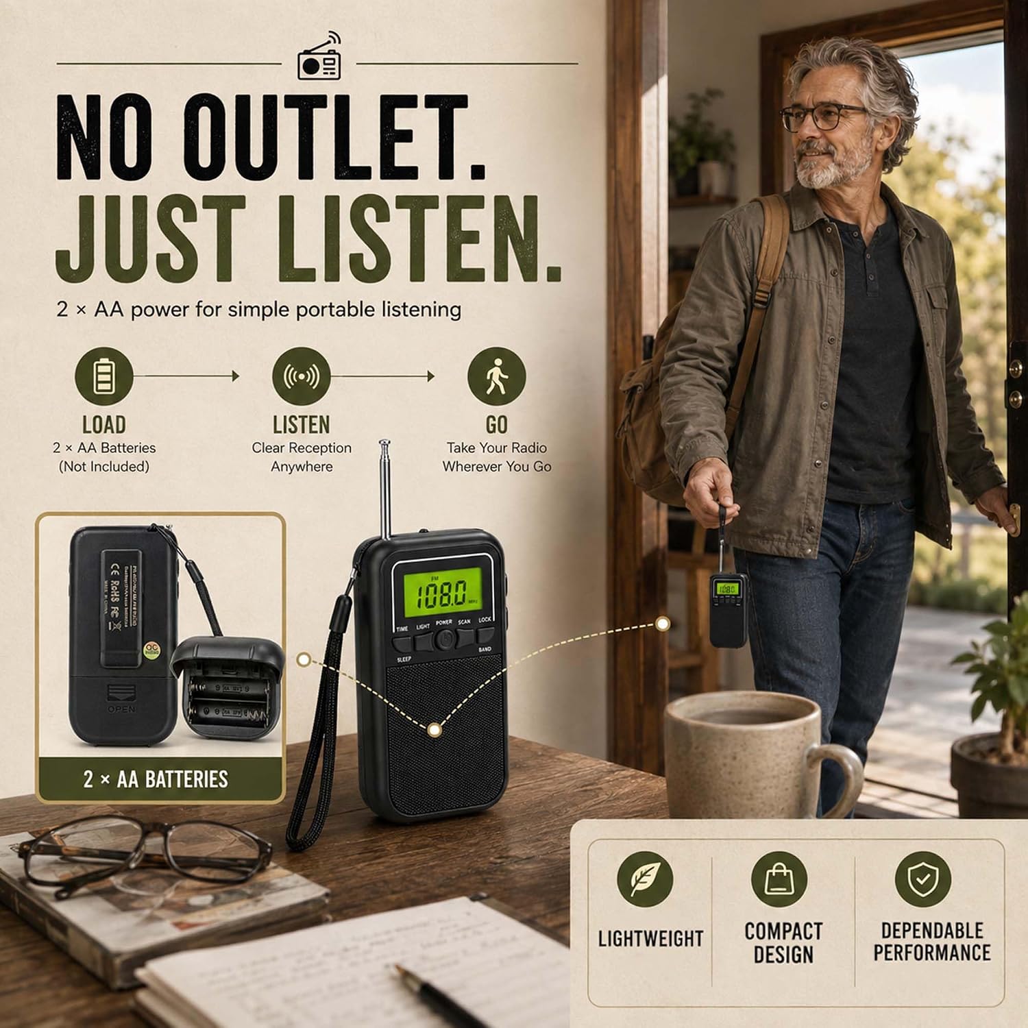 803 Portable AM FM Radio with Flashlight, Alarm and Sleep Timer 6 81PZRcvGLTL. AC SL1500