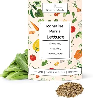 Woods Creek Seeds: Romaine Parris White Cos Heirloom Lettuce Seeds for Planting - Over 2,700 Non-GMO Seed Pack for Indoors, Outdoors, or as Hydroponic Seeds - Beginner-Friendly Green Leaf Lettuce Seed