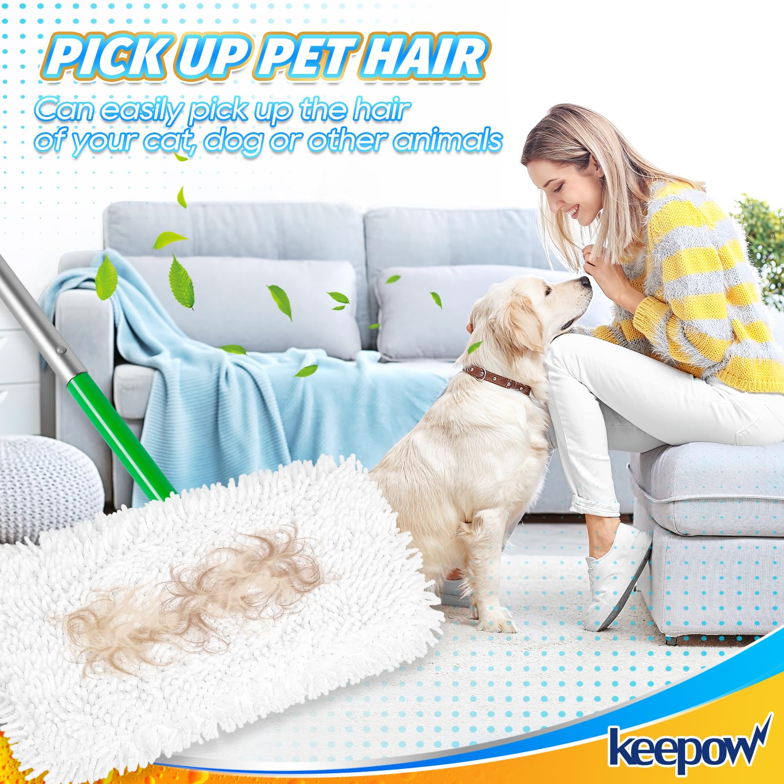 KEEPOW Sweeper Mop natte dweil, herbruikbaar, voor het reinigen van hardhouten vloeren, 4 stuks, wit