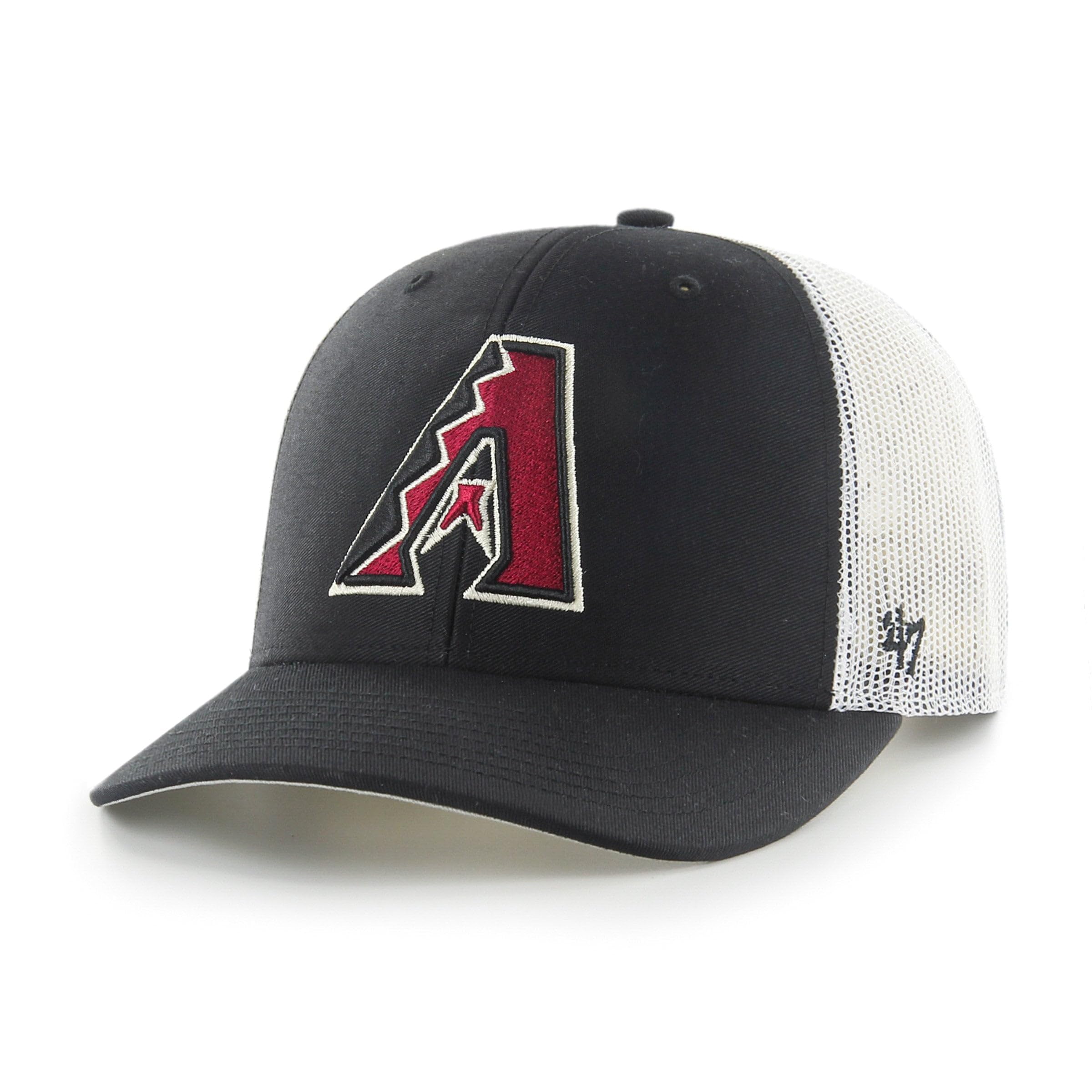 '47 Arizona Diamondbacks Mens Womens Trucker Adjustable Snapback Black Hat with Team Color Logo, Black, One Size