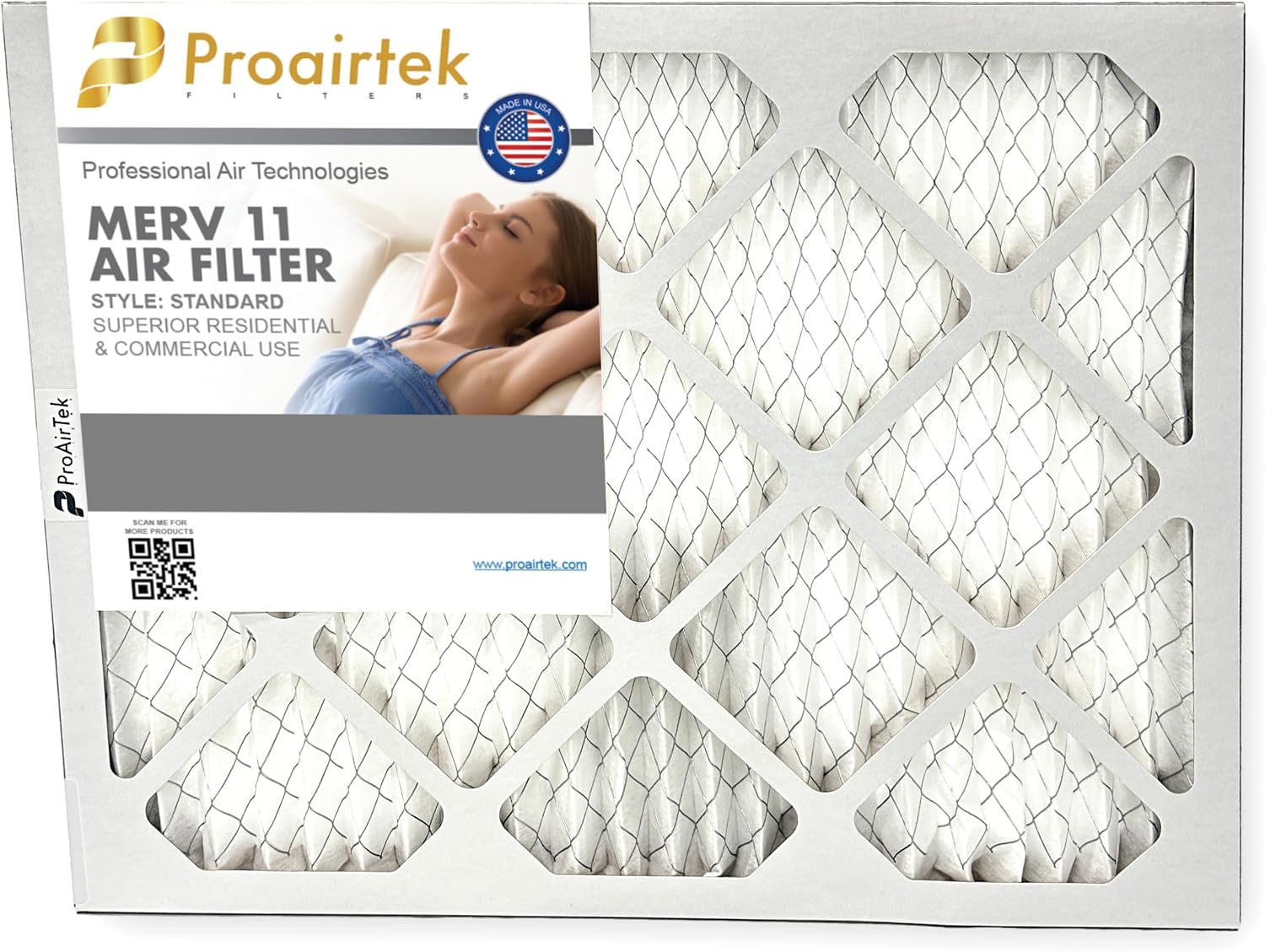 Proairtek AF16A21H1M11SWH Model Standard 16 3/8" x 21 1/2" x 1" Air Filter, MERV 11; Ideal for Anyone Wanting Crisp Air in Their Home