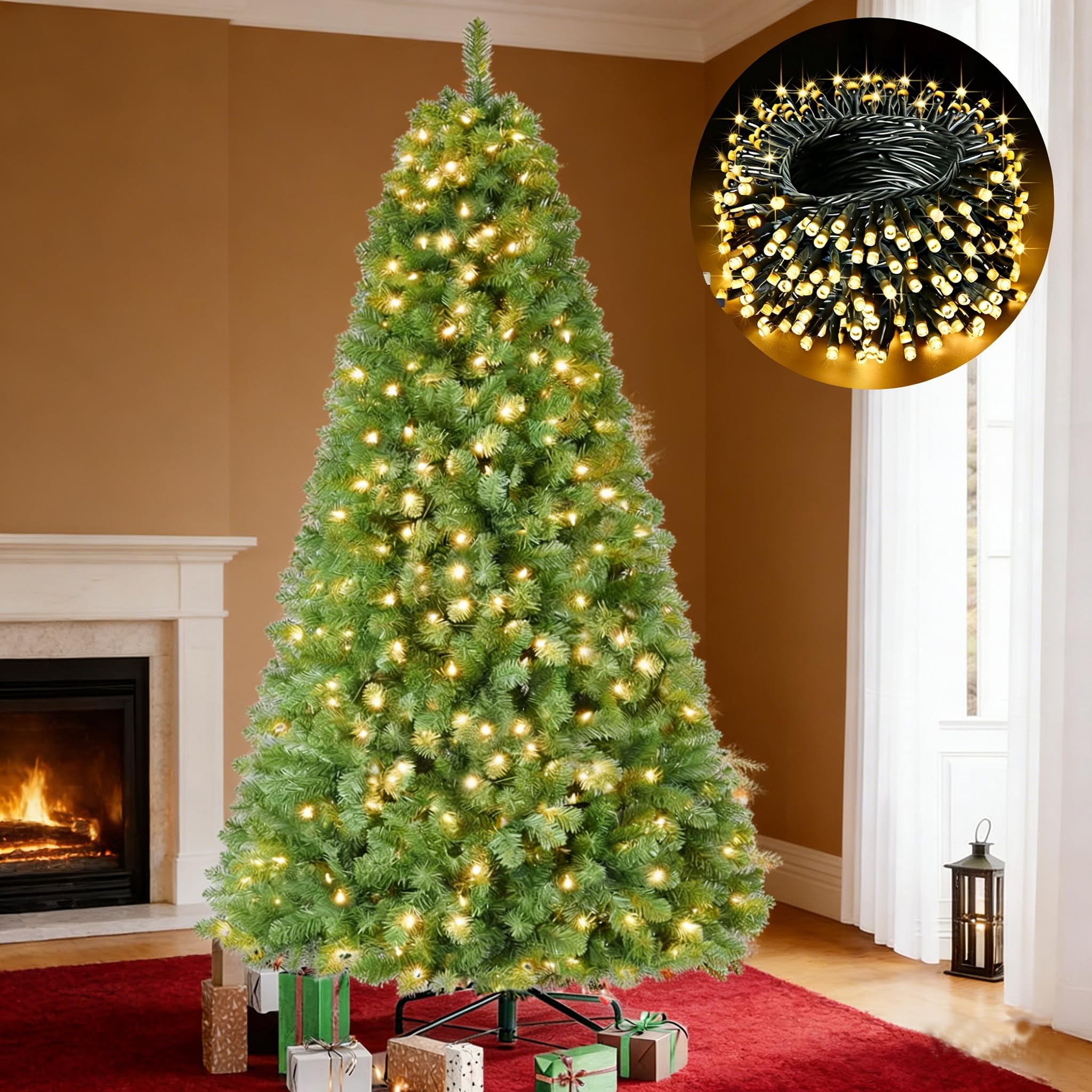 Yoawllty Christmas Tree, 6.8Ft Premium Artificial Christmas Tree with 10M String Lights, 1200 Branch Tips Artificial Xmas Tree for Home, Office, Party Decor