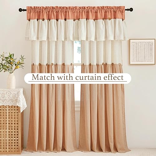 Miniatura 7 de NICETOWN Cenefas de cortina para cafetería, bar, granja, elegante cenefas con bolsillo para barra, para cocina, sótano, diseño de botones, cenefas