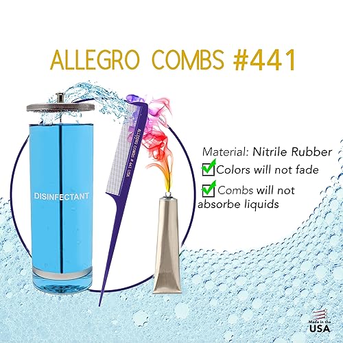 Miniatura 6 de Allegro Combs Peines de cola de rata de 441. 8.5 pulgadas para trenzar o separar dientes finos de cola de rata, juego de peines para peinar el
