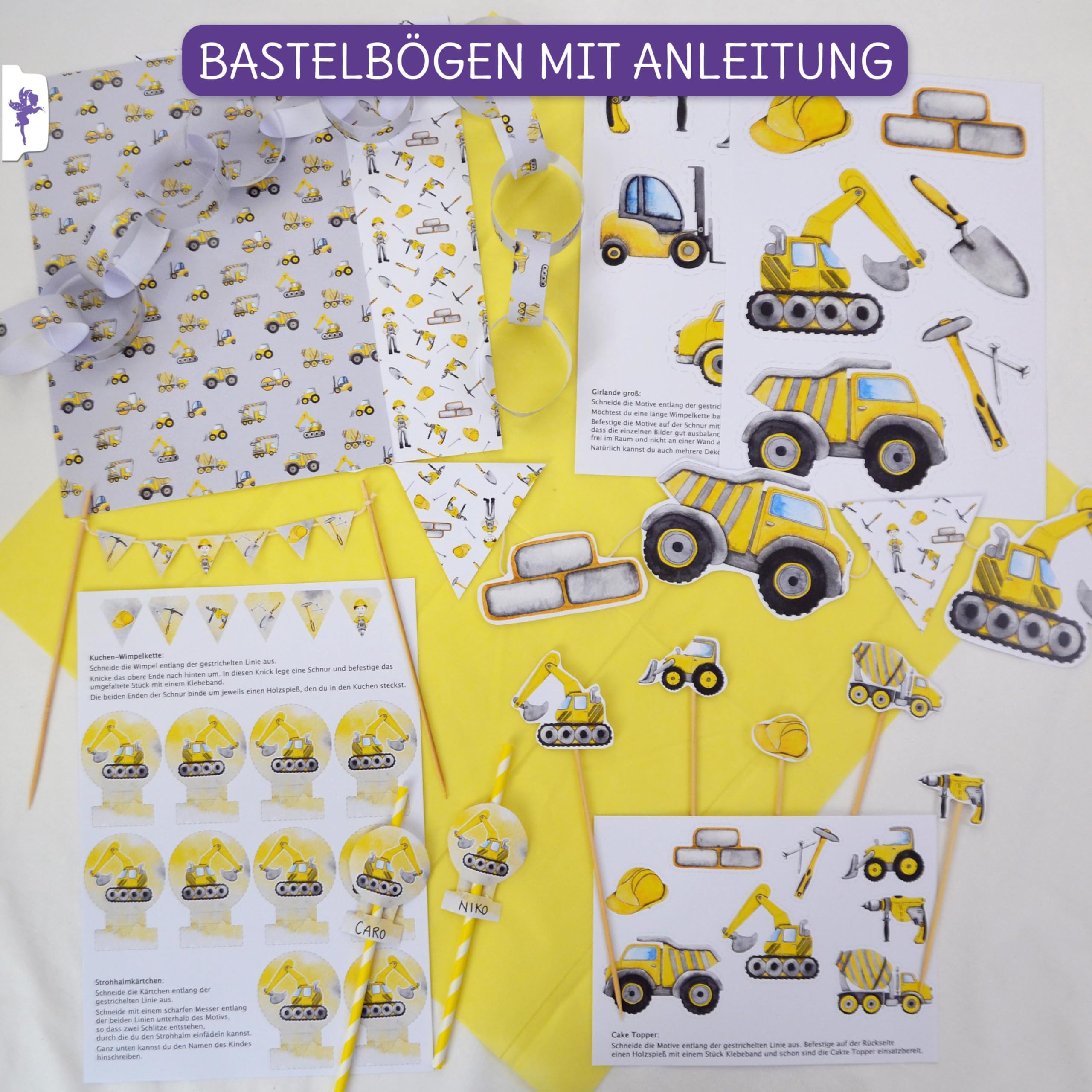 Feenstaub Kindergeburtstag Mottobox, Baustelle, Kindergeburtstag Deko, Bagger Geburtstag, Baustellenparty Party Set, Einladungskarten, Baustellen Deko, Kindergeburtstag Bauarbeiter