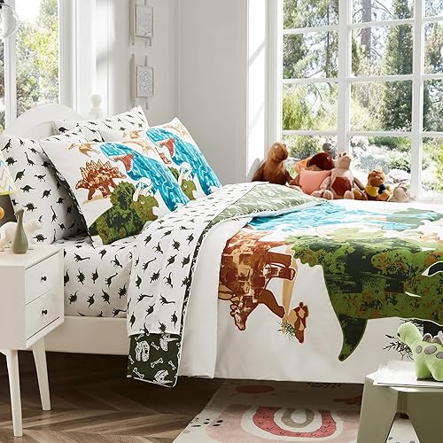 Miniatura 7 de Kaleido Space KALEIDOSPACE - Juego de ropa de cama de dinosaurio para niñas y niños, 5 piezas que brillan en la oscuridad en una bolsa, 1 edredón, 1