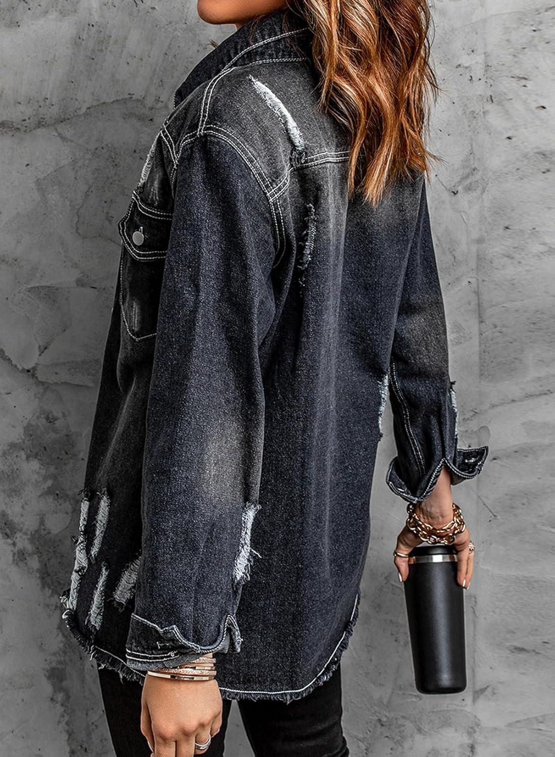 Dokotoo Women’s Oversized Denim Jacket Casual Long Sleeve Denim Shirts Distresse Jean Jacket Fall Outfits 2025