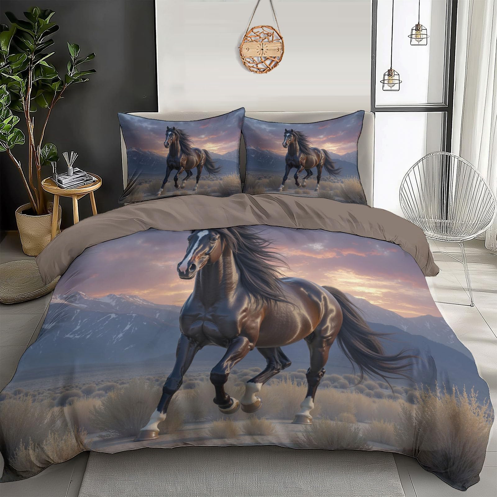 Housse de couette 200x200cm chevaux au motif surréaliste imprimé sur un textile hypoallergénique