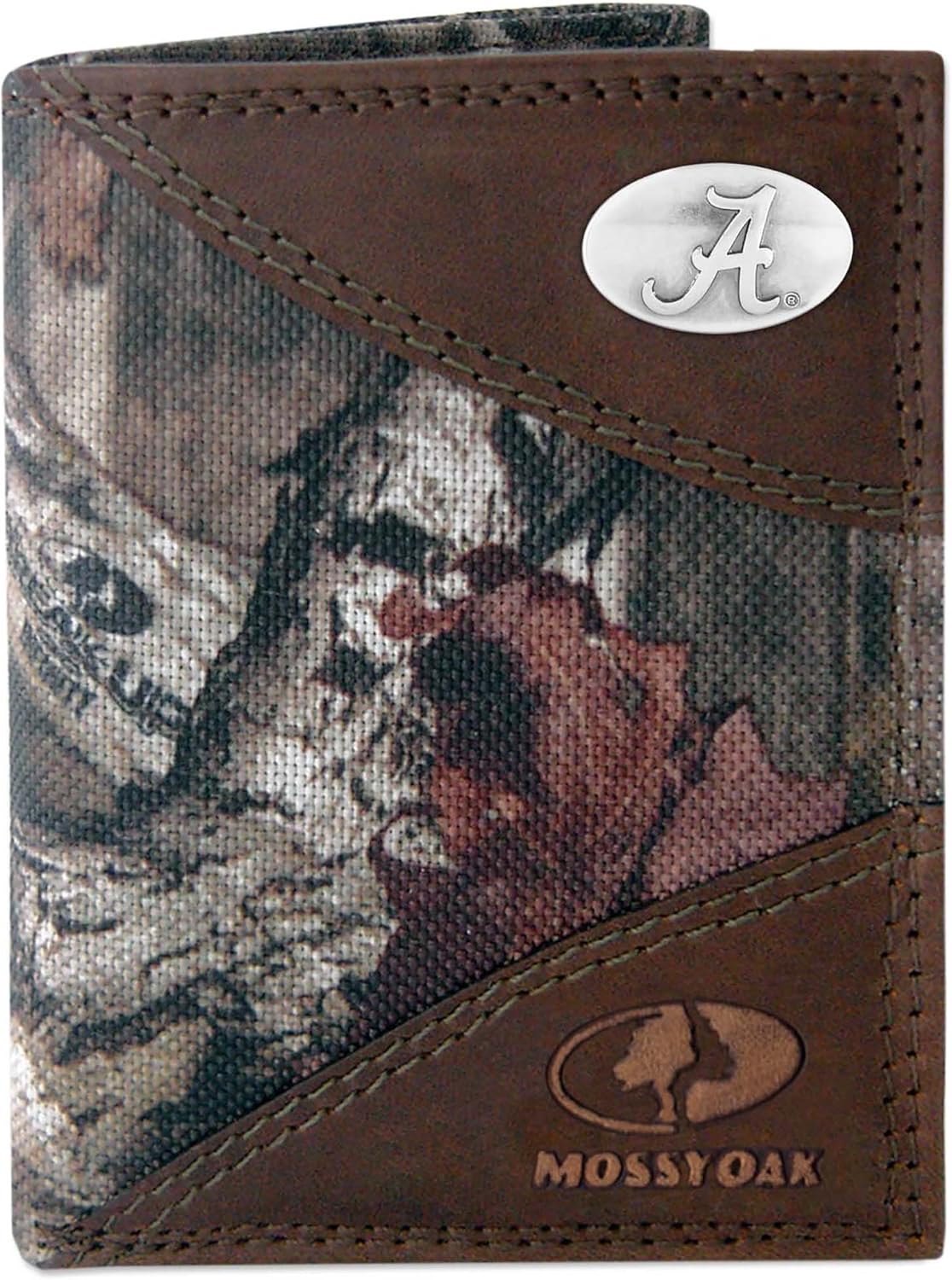 NCAA Alabama Crimson Tide Zep-Pro Mossy Oak Nylon and Leather Trifold Concho Wallet, Camouflage, One Size