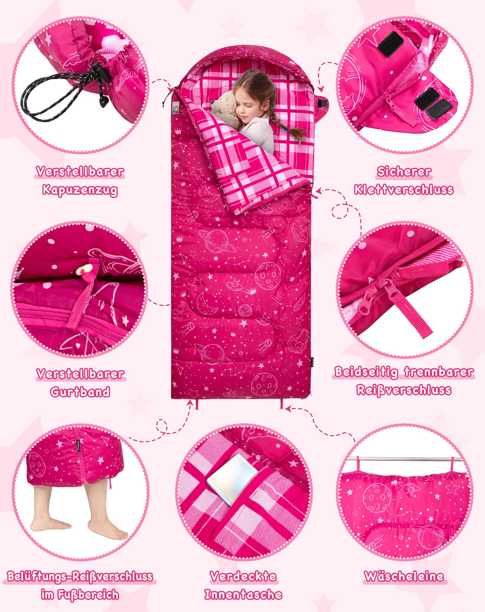 KingCamp Kinderschlafsack Flannel,Leicht, Wasserdicht und Kompakt,Schlafsack Winter,Deckenschlafsack 4 Jahreszeiten,Camping Zubehör,Geeignet für Kinder unter 140cm Größe, Komfort: 7°C