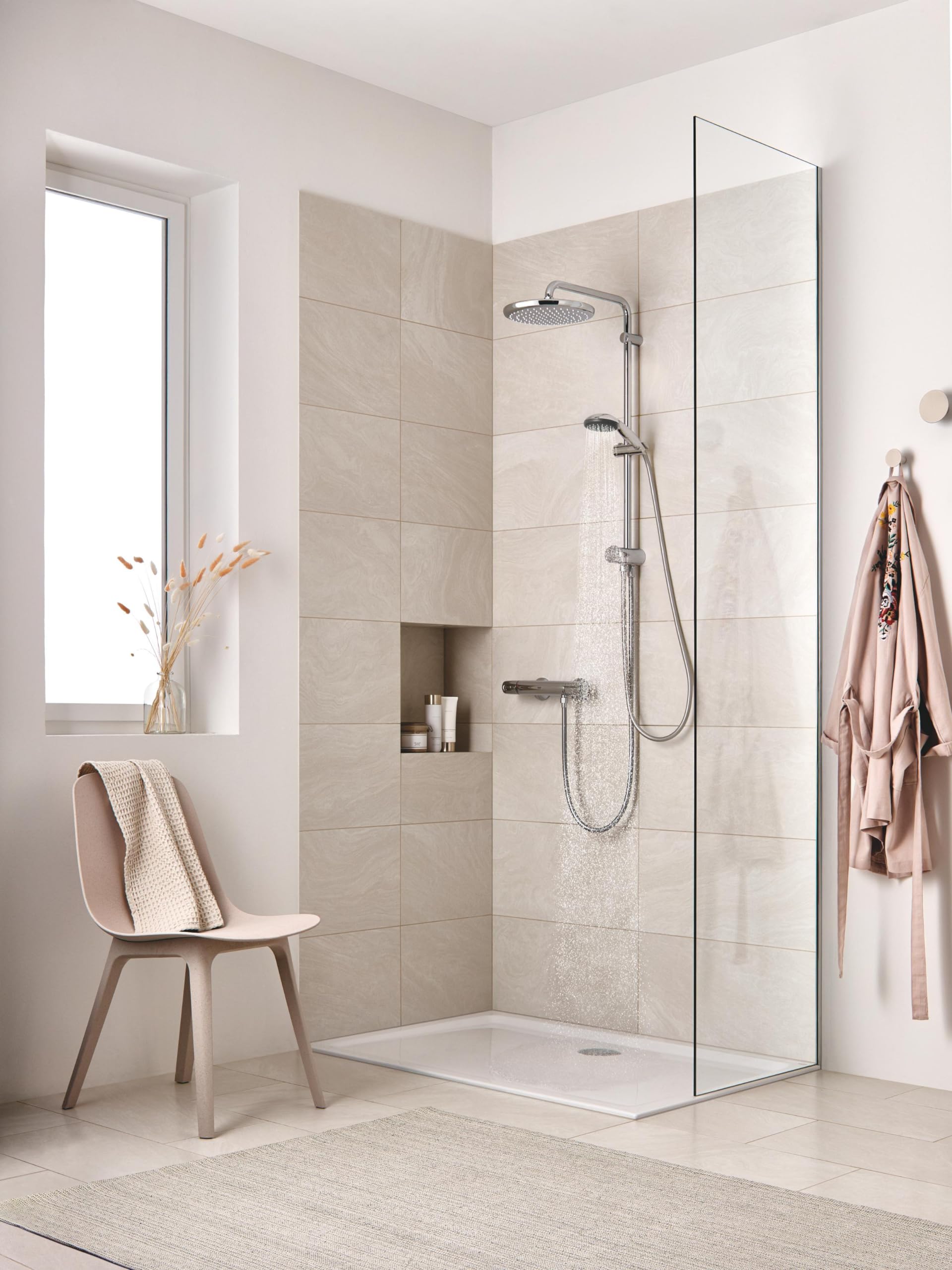 GROHE Vitalio Start 250 26817000 elastyczny system prysznicowy z przełącznikiem (okrągła 250 mm 2-słuchawkowa słuchawka natryskowa, słuchawka prysznicowa 100 mm, technologia oszczędzania wody, ramię