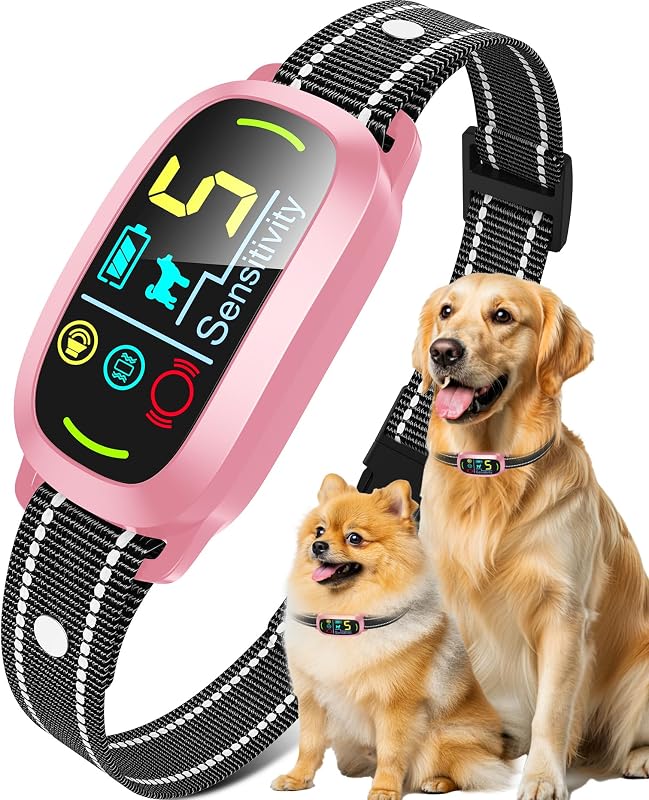 Coleira Antilatido Oliry com 5 Modos de Treinamento e Tela LCD, Rosa