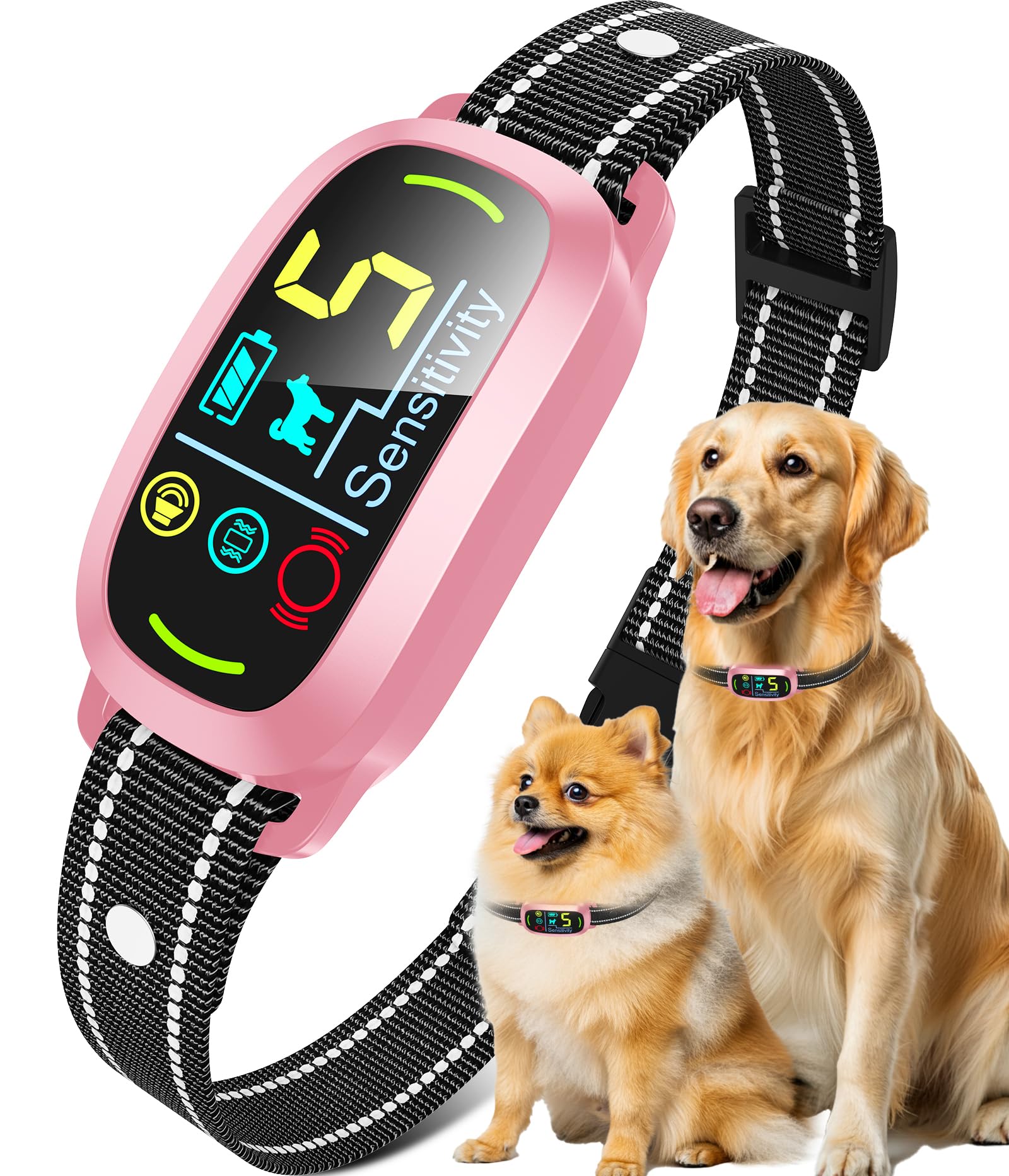 Bark Collar for Small Medium Large Dogs with 5 Training Modes, Pink