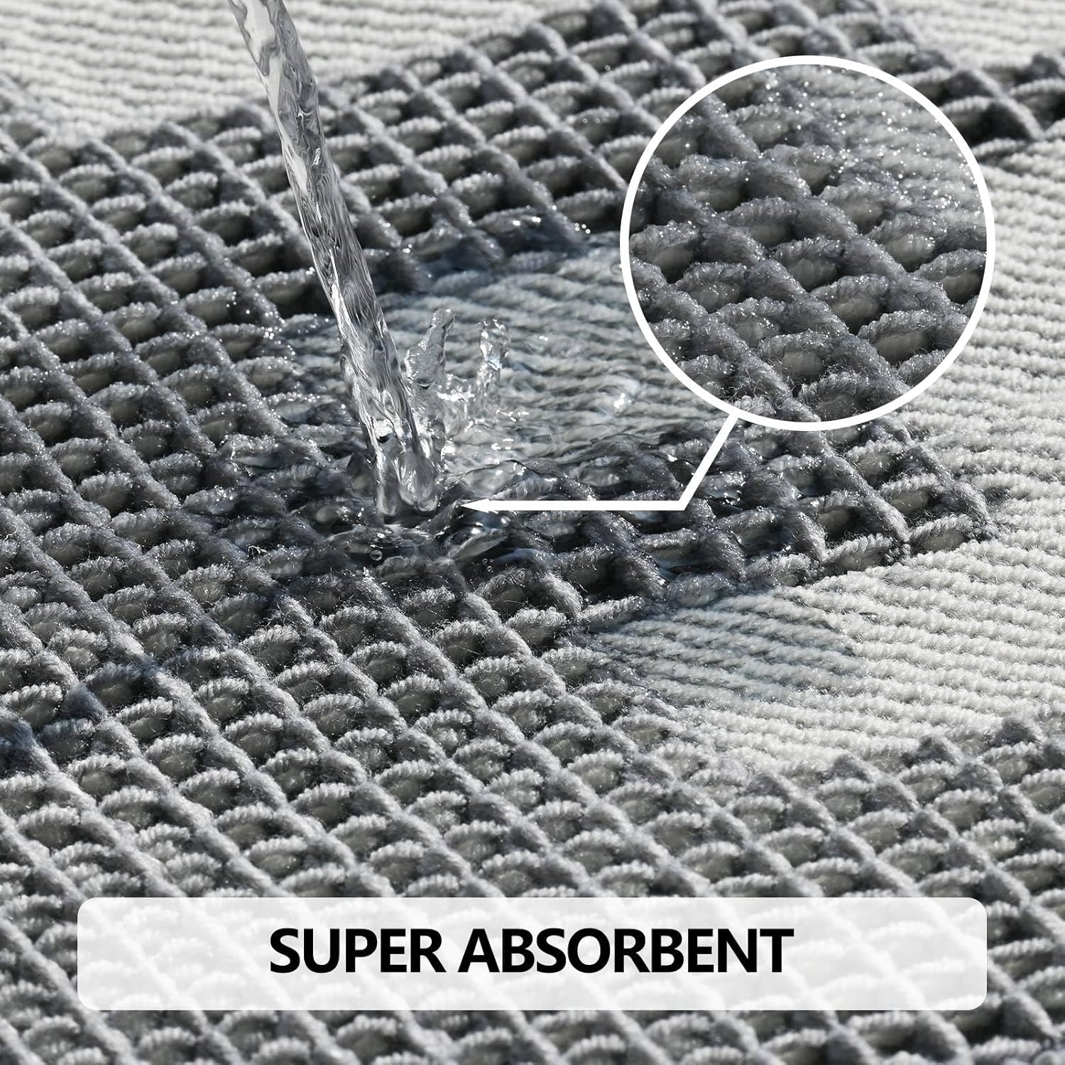 WARMLY Waffle Bathroom Rugs 18x30, Ultra Soft Super Absorbent Boho Bath Mat, Non Slip Bath Mats for Bathroom Floor, Tub and Shower, Machine Washable Bath Rugs with Tassels, Quick Dry Bath Rug, Grey