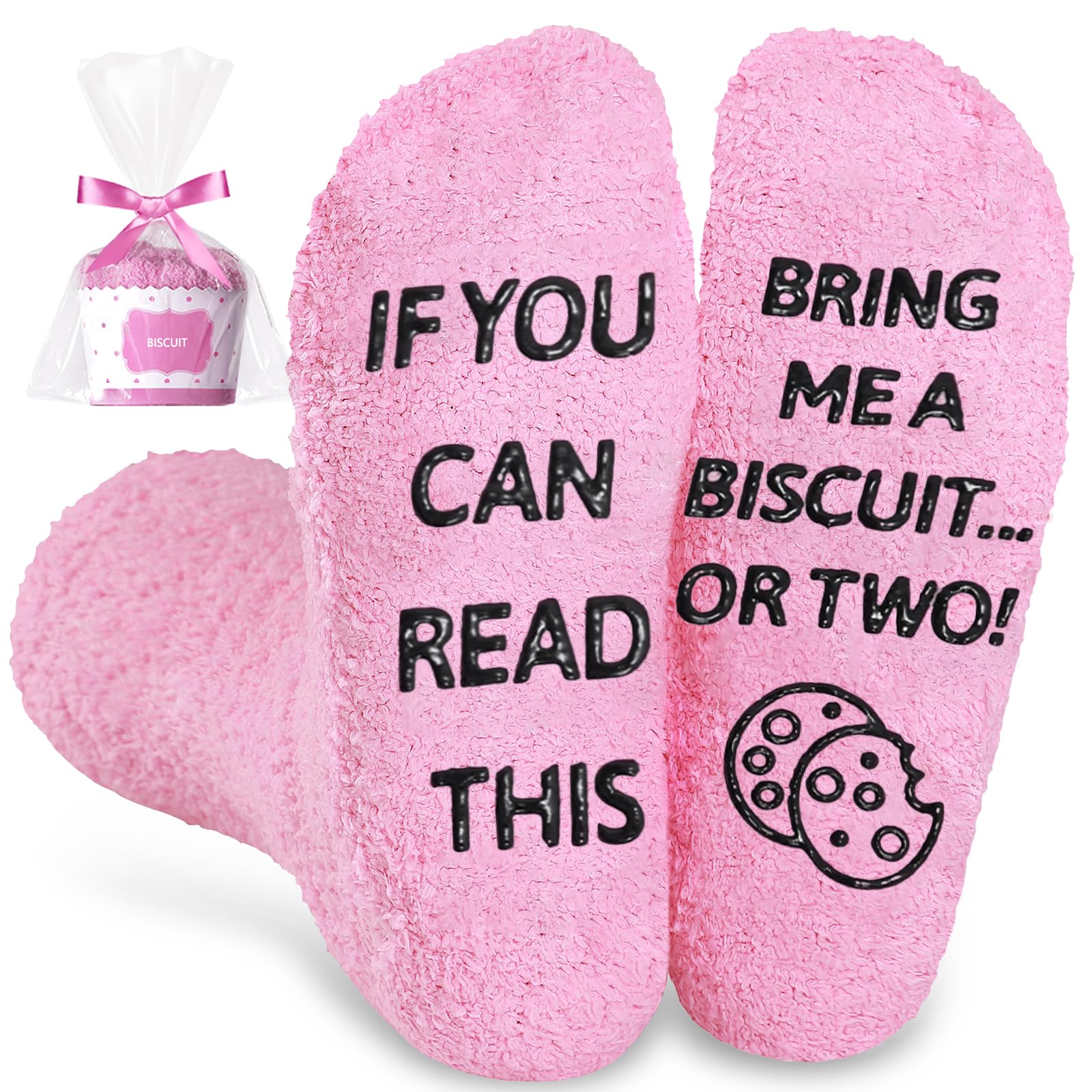 Maudzlan Fluffy Socks for Women - Novelty Funny Warm Cotton Cashmere Cupcake Socks - Great Gift for Mother, Wife, Sister - Romantic Birthday (Pink, Biscuit)