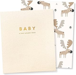 Peachly Unisex Baby Memory Book – Minimalist Baby First Year Keepsake for Milestones, Aesthetic Modern Scandi Baby Book – Gender Neutral, Linen Scrapbook (Charlie)