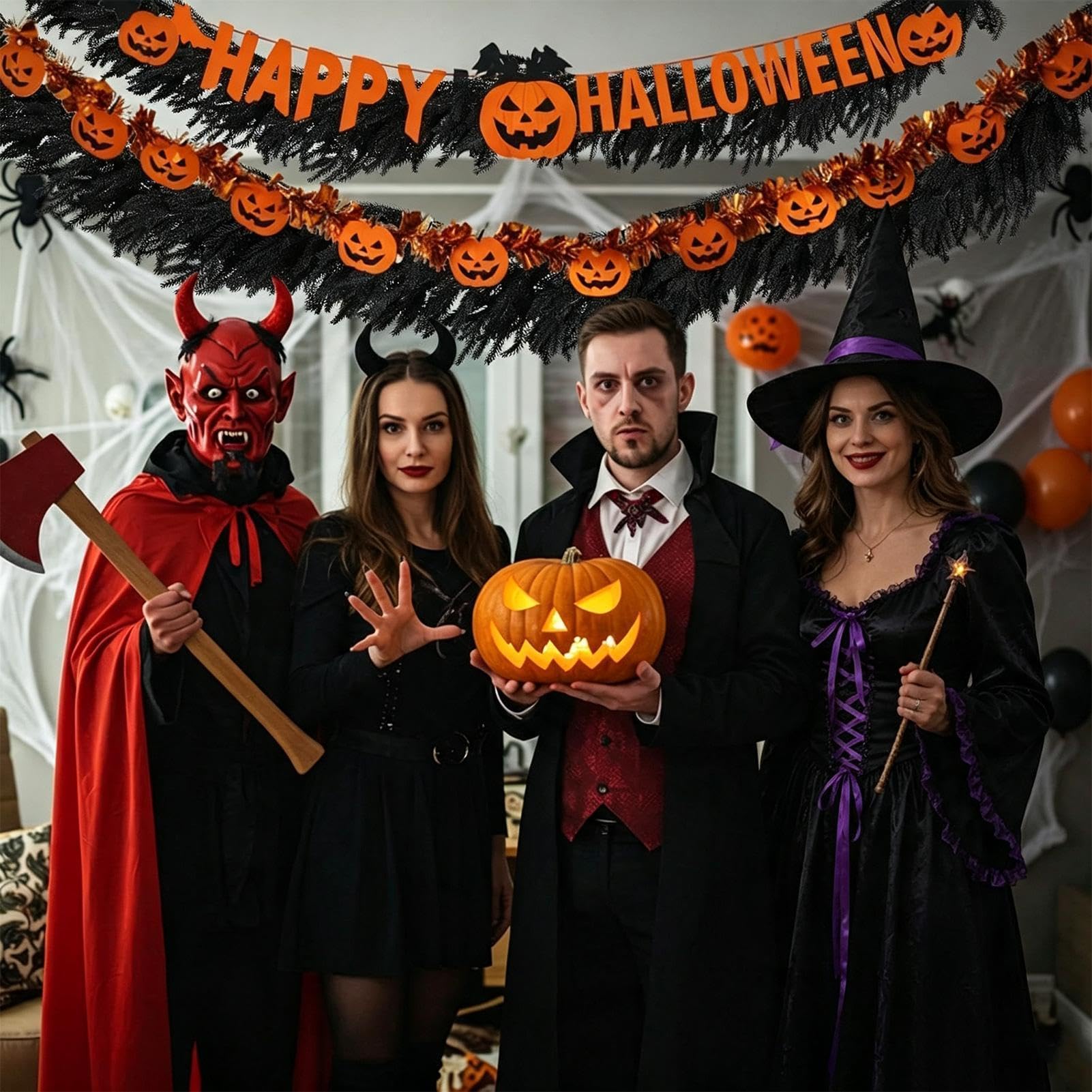 Czarna Na Kominek Sztuczna Realistyczna Czarna Dekoracja Środkowa 180 Cm | Dekoracje Stołowe Halloween do Wnętrz na Stół Ganek Patio Podwórko Impreza Festiwal Jesień Kuchnia Biura