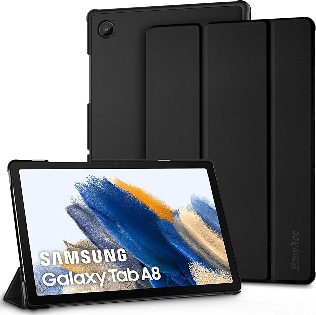 EasyAcc Case for Samsung Galaxy Tab A8 10.5 Inch 2021 Tablet (SM-X205N/ X200N), Ultra Thin Cover with Stand Function PU Leather Protective Cover for Samsung Tab A8, Black