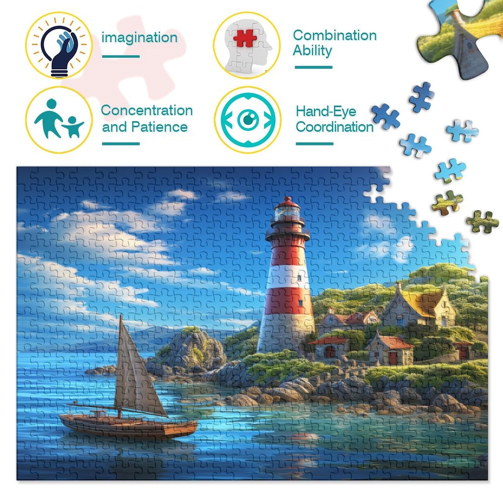 Klasyczne puzzle Lighthouse 1000 sztuk dla dorosłych, puzzle dla dzieci, puzzle intelektualna zabawka dekompresyjna edukacyjna zabawa rodzinna 1000 sztuk (75 x 50 cm)
