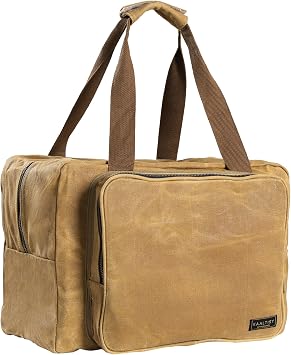 Tool Tote Bag - Large Capacity Tool Carrying Bag with 2 Zipper Pouches, Sustainable 16OZ Waxed Canvas Garden Tote for Gardening Set Hammer Fishing Gear Goggles - Khaki - 15.5"L x 7.5"W x 11.5"H