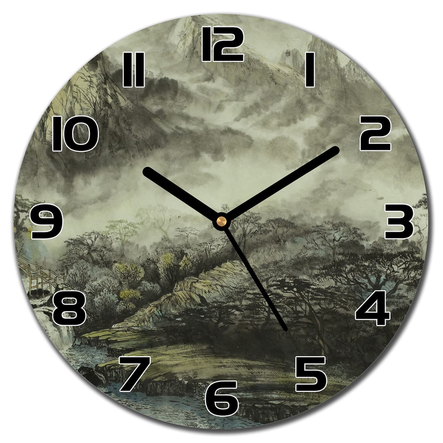 Horloge cuisine salon paysage chinois brume de la vallee verre 30 cm