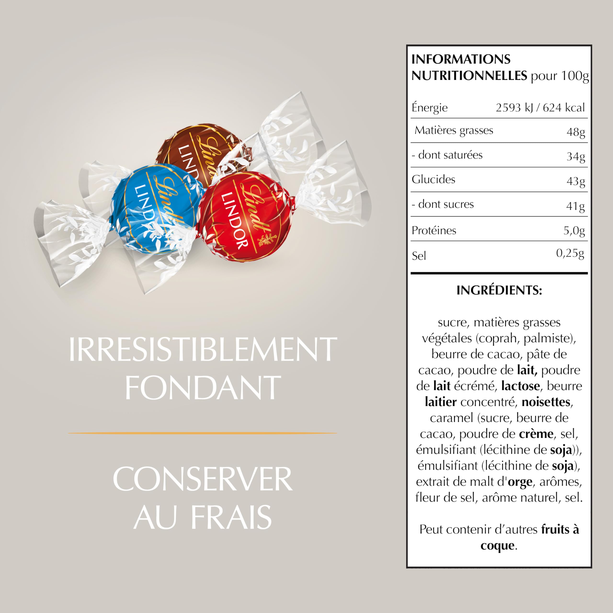 Lindt - Boîte Cadeau LINDOR - Assortiment de Chocolats au Lait, Noisettes, Caramel Pointe de Sel - Cœur fondant - Idéal pour Noël, 287g