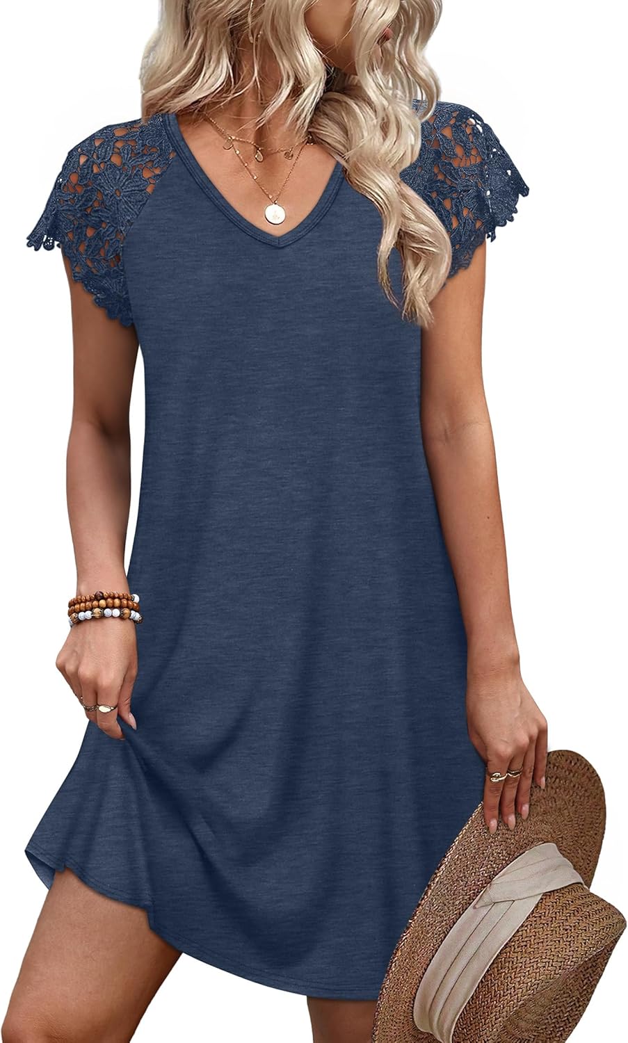 WIHOLL Dresses for Women 2026 Summer Casual Wedding Guest Dress Lace Short Sleeve Sundresses Fashion Beach Vacation Clothes - Image 2