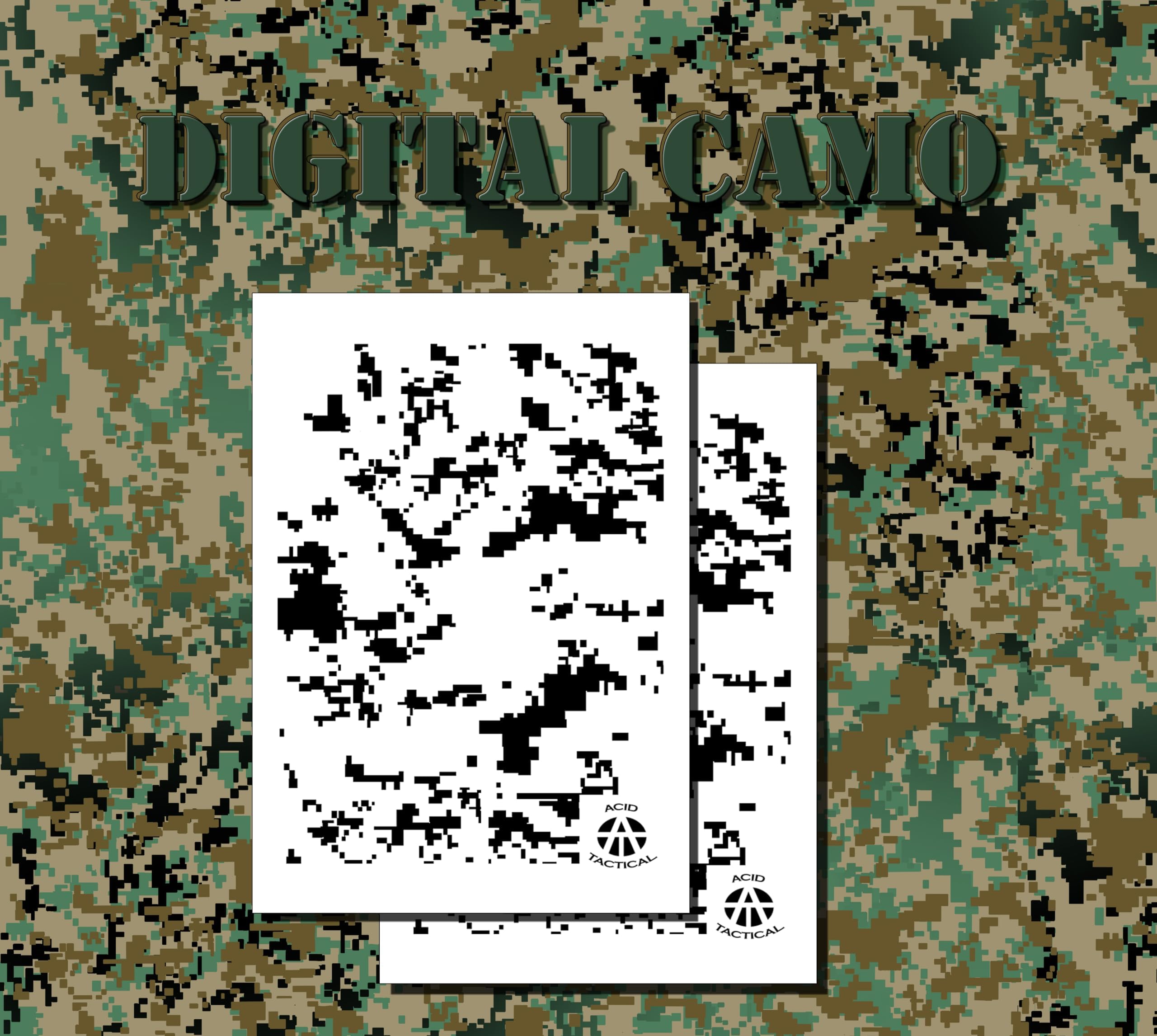 2 Pack - 9x14 Single Design Camouflage Airbrush Spray Paint Stencils - Duracoat Gun (Digital Camo)