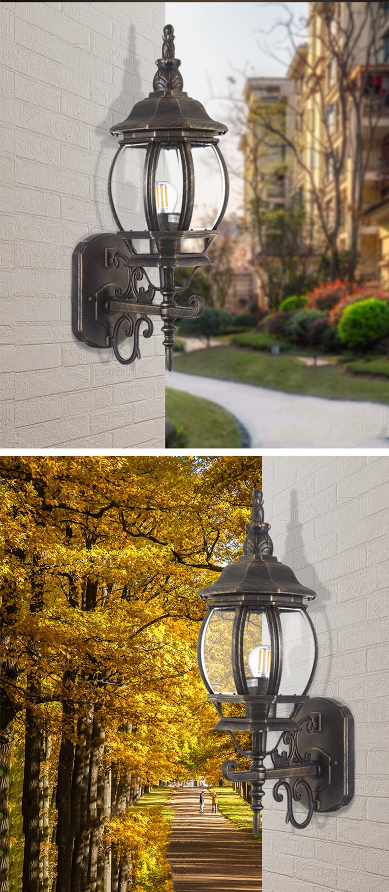Applique d'extérieur Eclairage d’extérieur en fonte d’aluminium et verre,IP55 Etanche,E27 douille, pour le jardin, la terrasse(sans ampoules) (A)