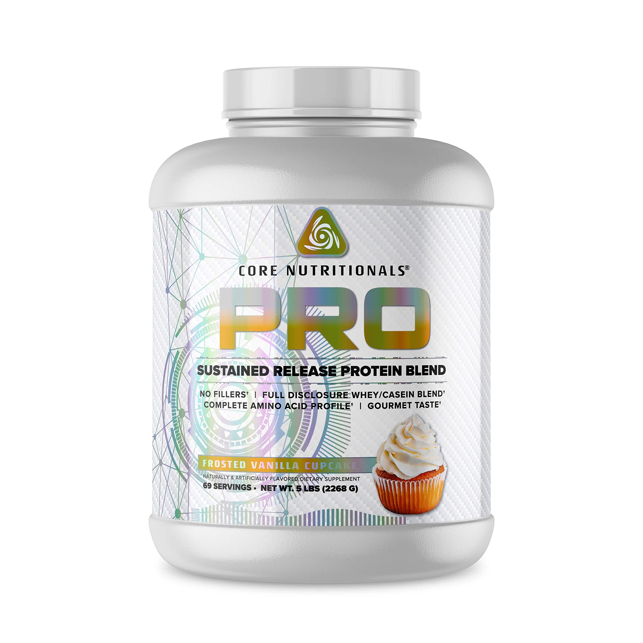 Core Nutritionals Proteína em Pó Sustained Release com Blend de Proteínas, 25 g de proteína, 2 g de carboidratos, sabor Frosted Vanilla Cupcake, 69 porções
