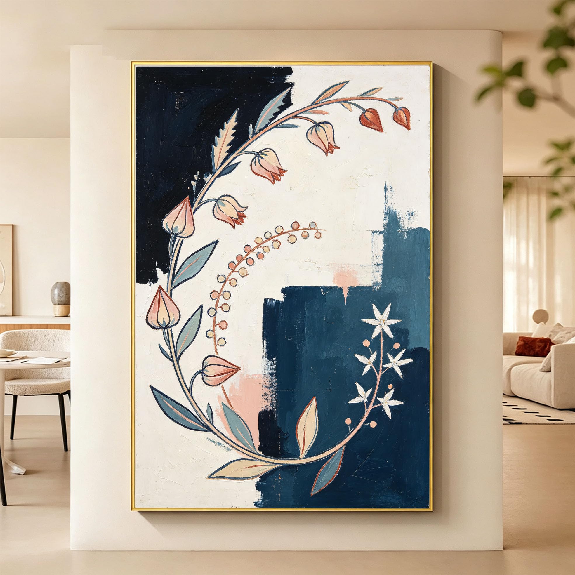 Großes Leinwand Ölgemälde Mit Blumenmotiv, 100% Handgemalt, Strukturierte Oberfläche, Rahmenlos, Ästhetisches Botanisches Kunstwerk Für Wohnzimmer Und Heimdekoration, 30 X 50 Cm (12 X 20 Zoll)