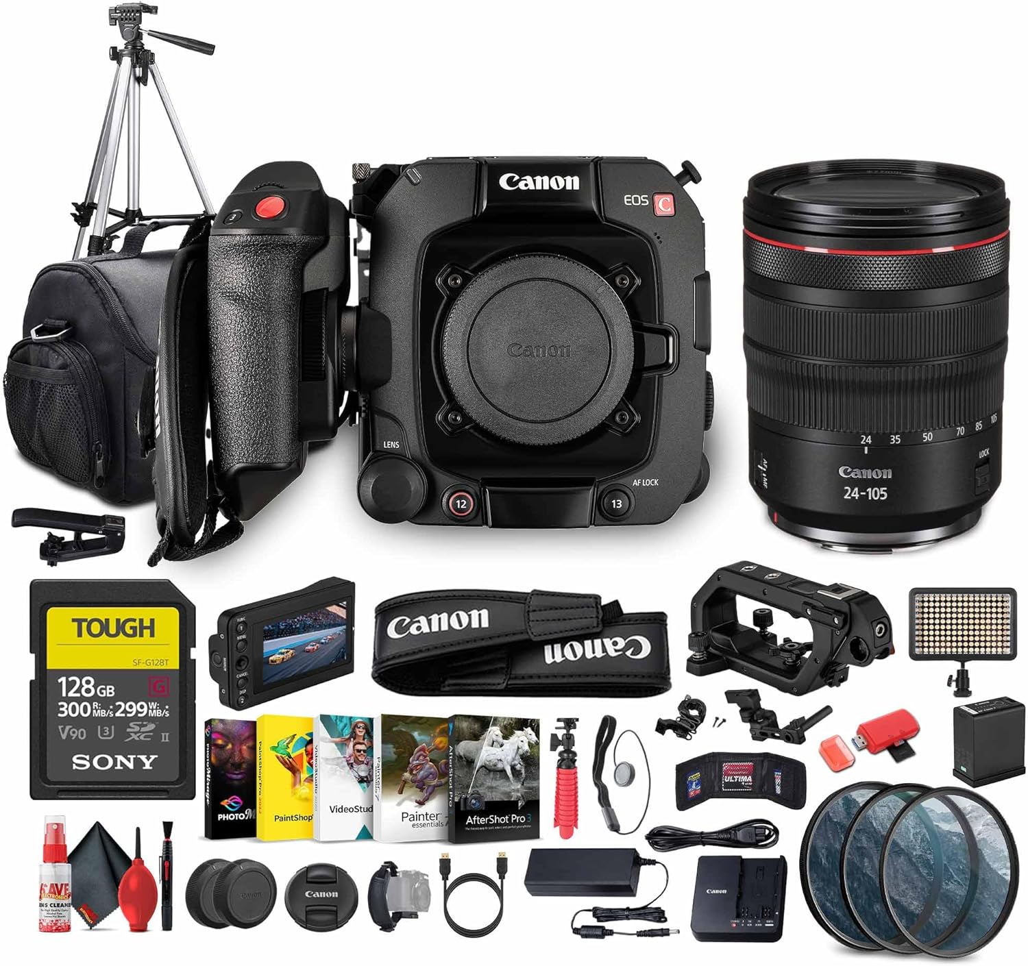 Canon EOS C400 6K Full-Frame Professional Cinema Camera (6388C002) | Triple Base ISO, Dual Pixel CMOS AF II, RF Mount | Canon RF 24-105mm F4 Lens + 128GB Card + LED Light + Tripod + More