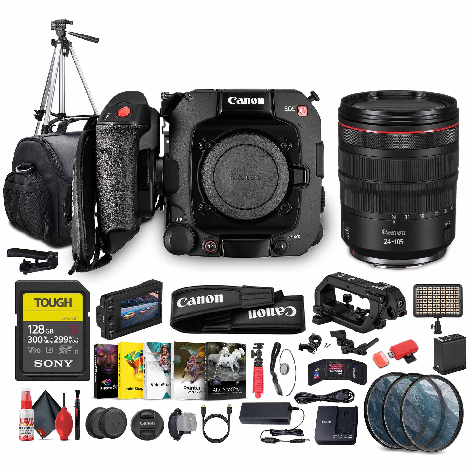 for Filmmaking &amp; Video Production | Full-Frame Cinema Camera | Dual Pixel CMOS AF | RF Mount + LED Light + 128GB Memory Card