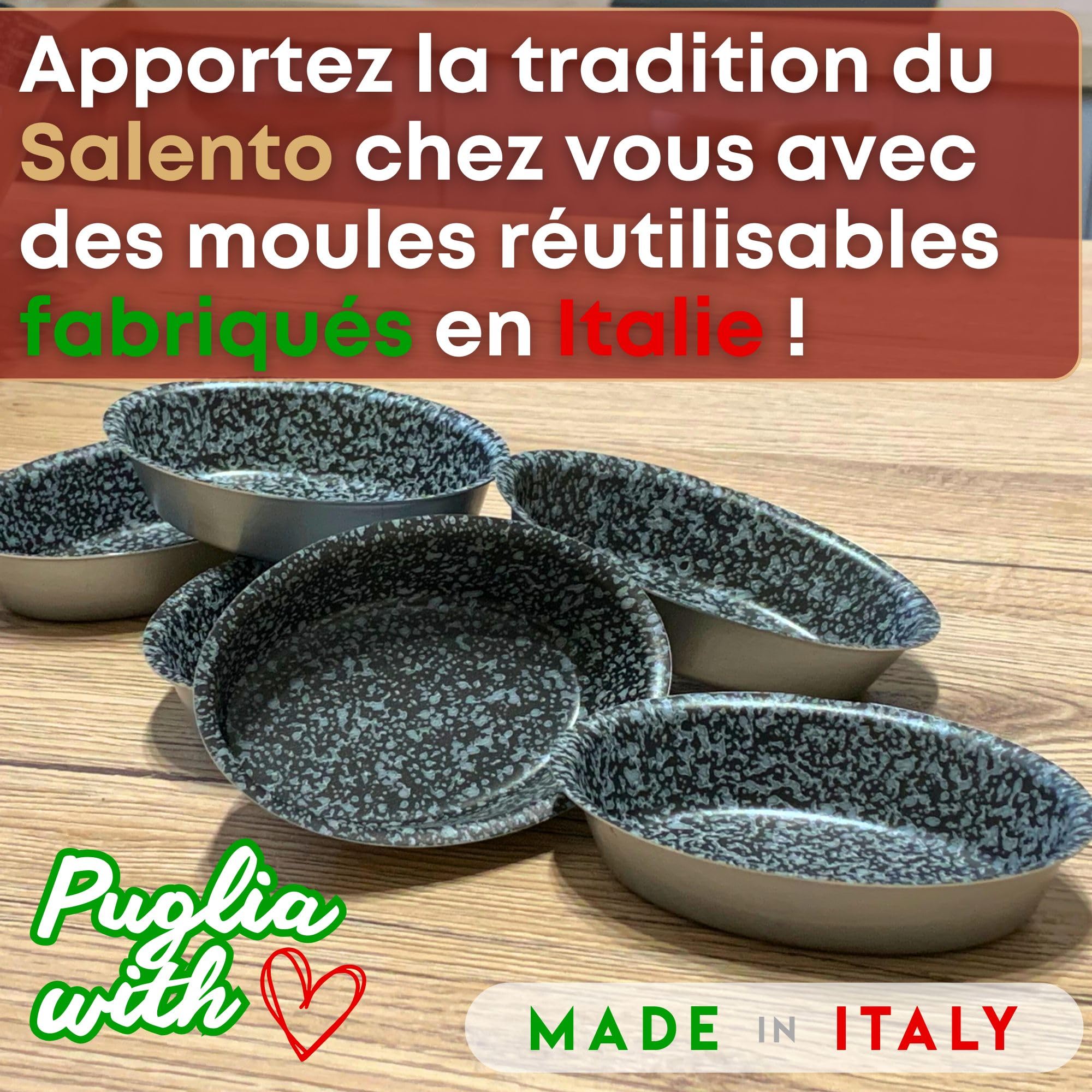 NAMAI Lot de 12 moules pour pâtisserie Leccesi, emporte-pièces en aluminium, revêtement antiadhésif, effet pierre, fabriqué en Italie, 10,5 x 7 cm, adaptés en friteuse à air (12)