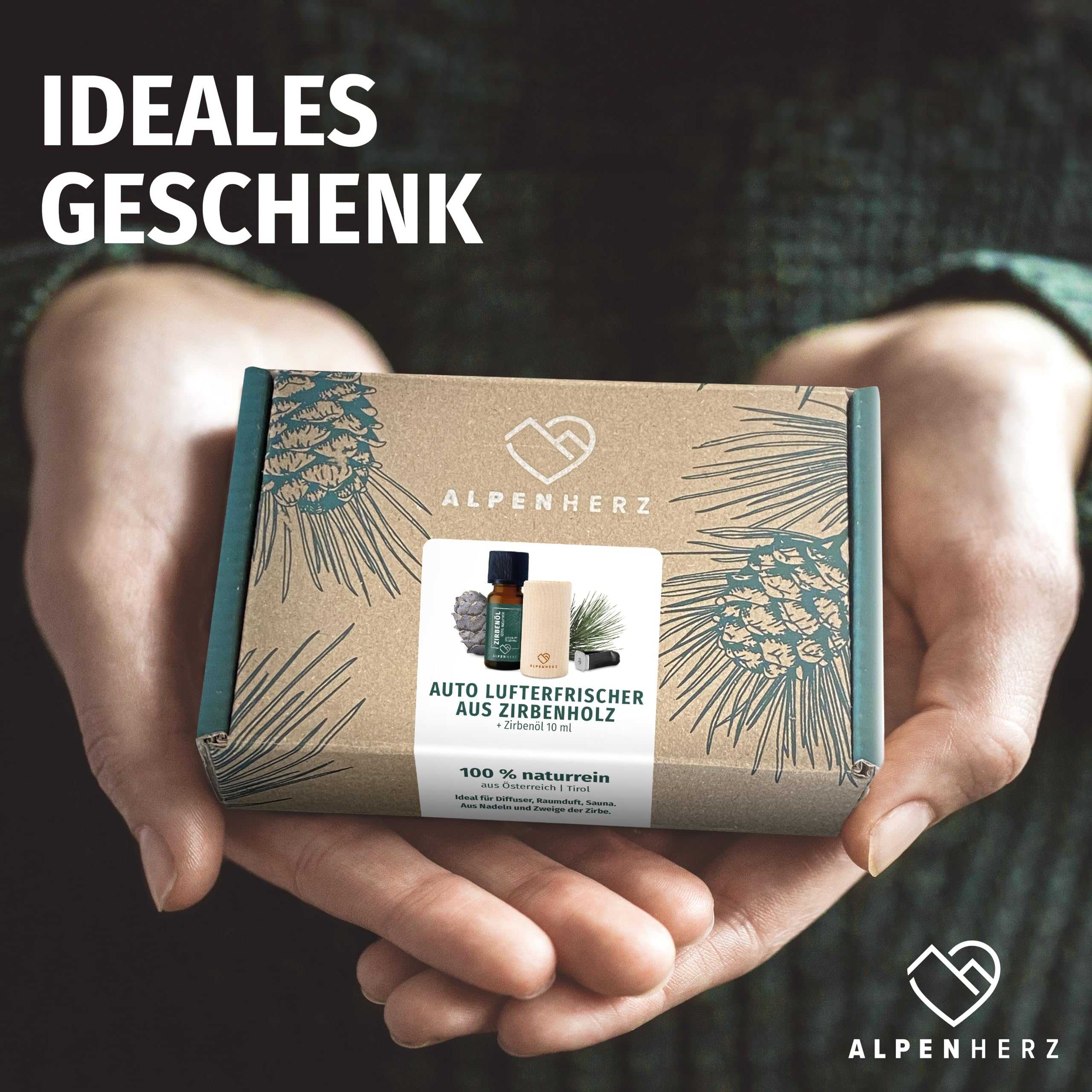 Alpenherz Auto Lufterfrischer aus Zirbenholz wiederverwendbar Duftstecker Zirben Duft Geruchserfrischer Zirbenöl Zirbenduft Autoduft Deko Auto Zubehör Innenraum Geschenk Geruch Lüftung Neuwagen