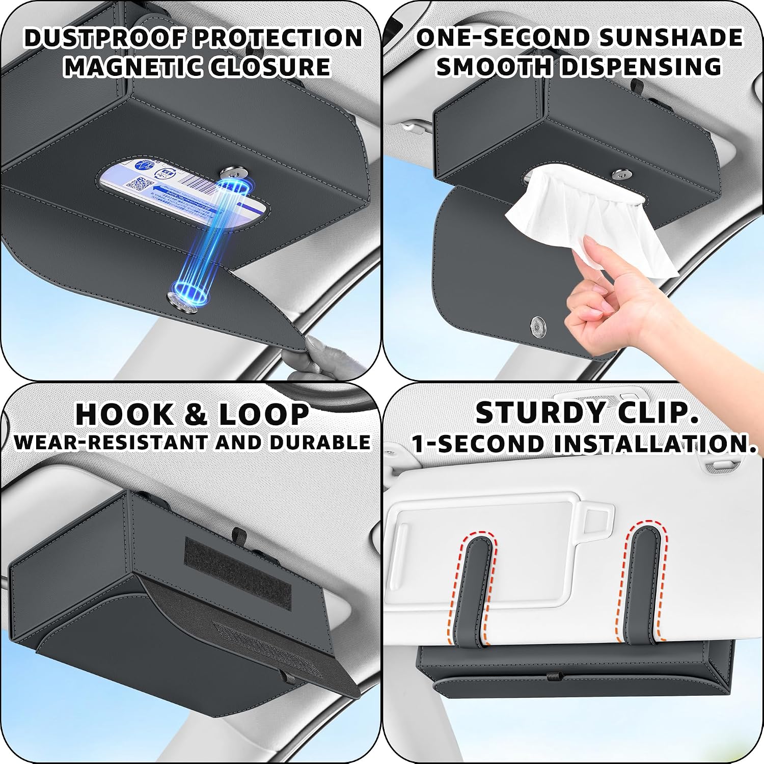 HOLDCY Car Visor Tissue Holder with Magnetic Lid, Black, 1 Pack image 4