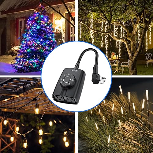 Miniatura 4 de G-Homa - Temporizador de amanecer a atardecer para exteriores con sensor de luz, impermeable, temporizador con 2 tomas de tierra para luces