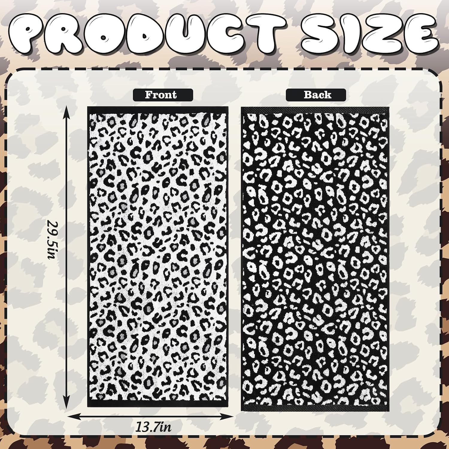 AnyDesign 2 Pcs Leopard Print Hand Towels Bath Towels Black White Cheetah Print Cotton Absorbent Decorative Face Towel for Guest Room Bathroom Kitchen Gym Decor, 29.5 x 13.7 Inch image 2