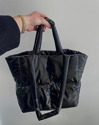 Miniatura 4 de JAM Creative Bolsa de mano acolchada, diseño acolchado negro, duradera y ligera, Negro -