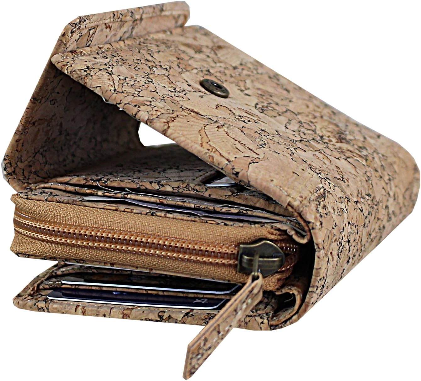 Ladies Cork Vegan Purse, RFID Blocking, Animal Free, Holds 11 Cards, 4 Storage Pockets, Zip Coin Pocket