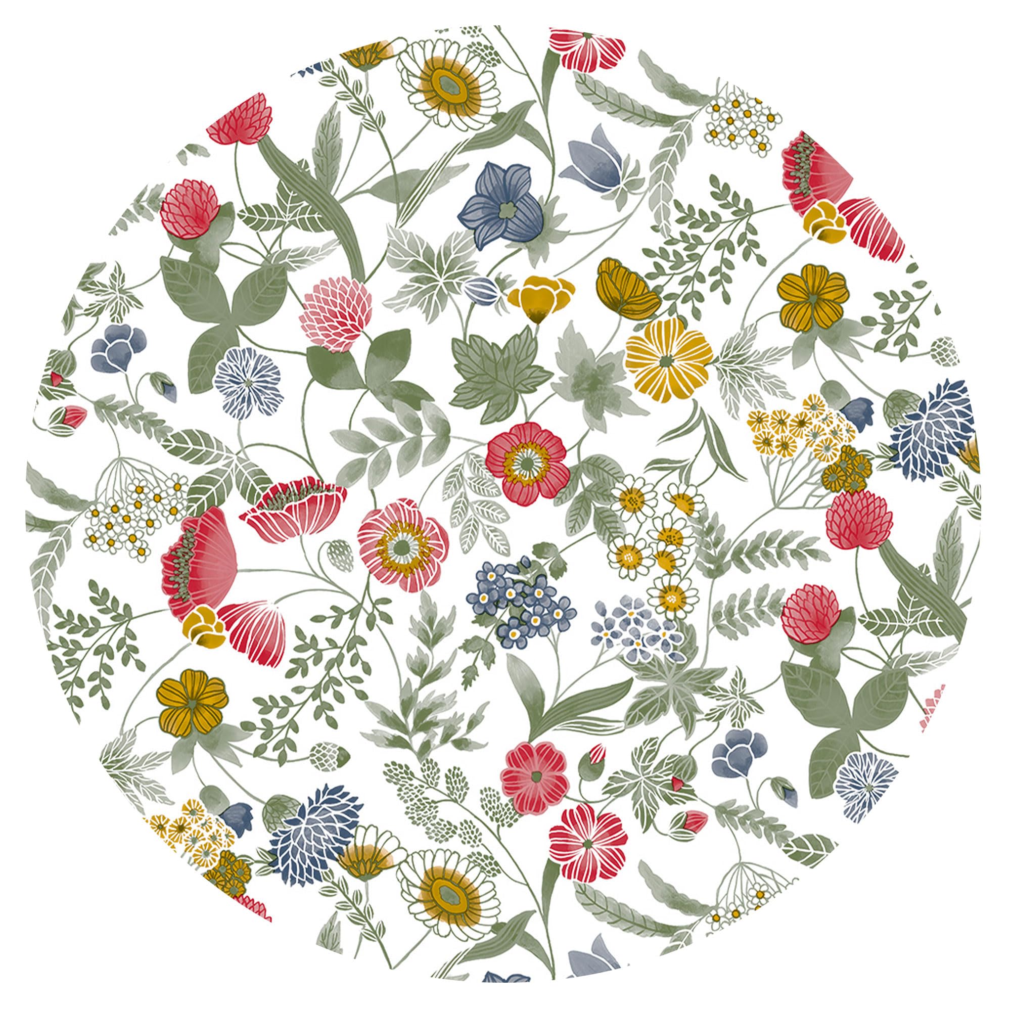 QPC Direct Wild Flowers Multi PVC Oilcloth Table Cover Vinyl Tablecloth, 135cm (53") Diameter Round
