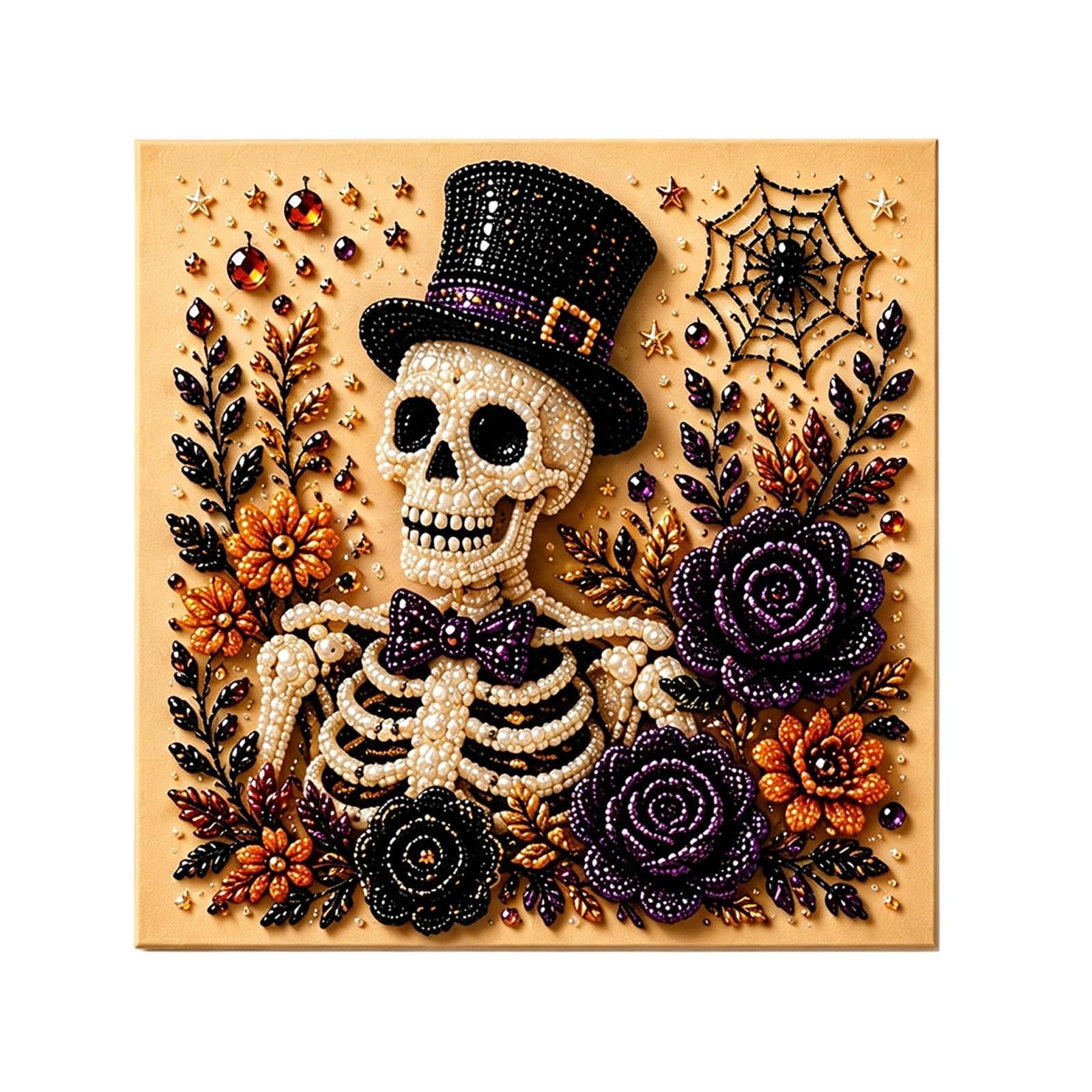 Halloween Pearl Art Kits For Adults, Halloween Skull Pearl Art DIY Kit,Spooky Cute 3D Diamond Painting Crafts,DIY Fall Winter Home Decor,Beginner Craft Set Seasonal Party Decor