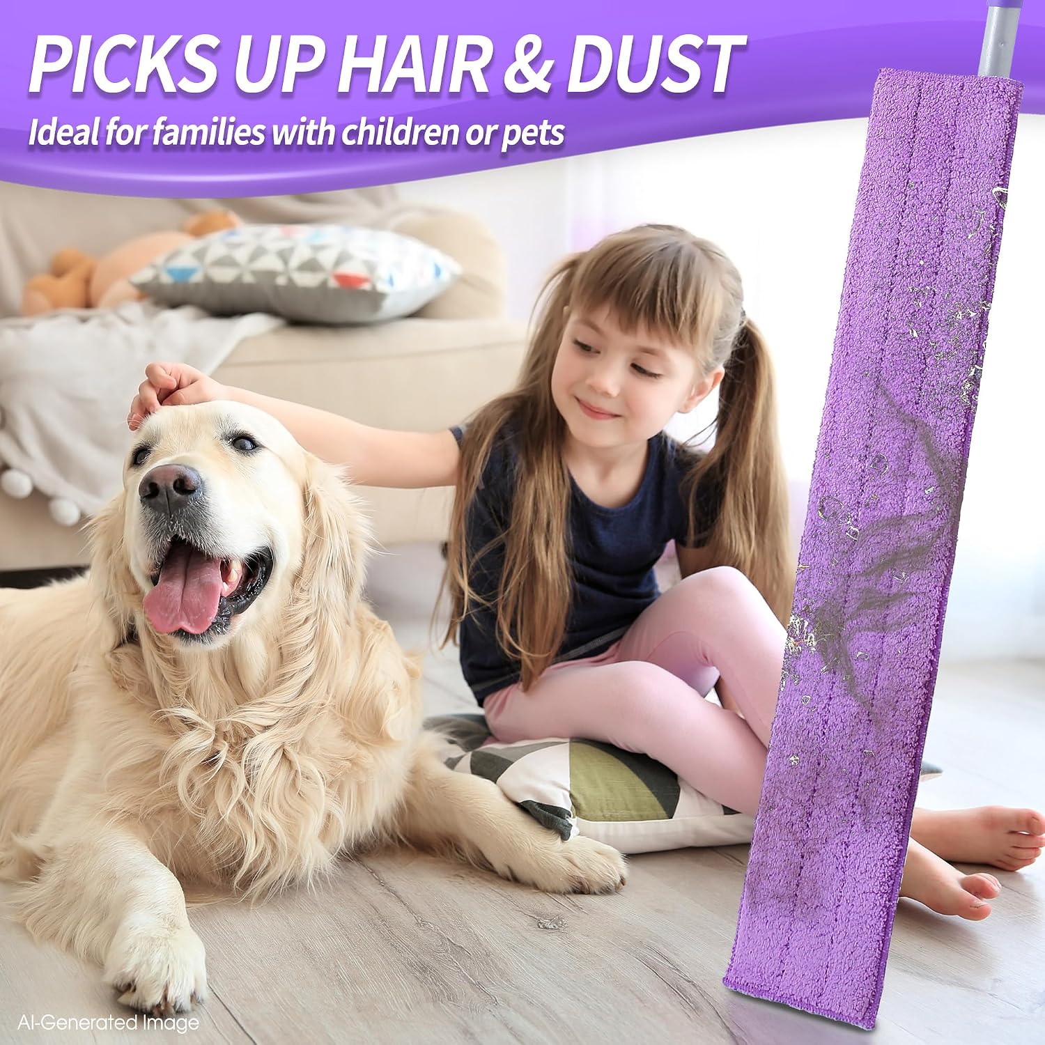 IVYROLL 24" Microfiber Mop for Floor Cleaning, Dry and Wet Floor Mop for Hardwood, Laminate, Tile, Vinyl, with 4 Washable Reusable Microfiber Pads