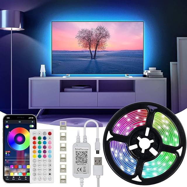 Teberno LED TV Backlights 9.8 ft/3M, TV LED Lights RGB for 40-55in TV with App and Remote Control, 5050 USB Powered Behind TV LED Lights Bluetooth Sync Music for PC, Monitor