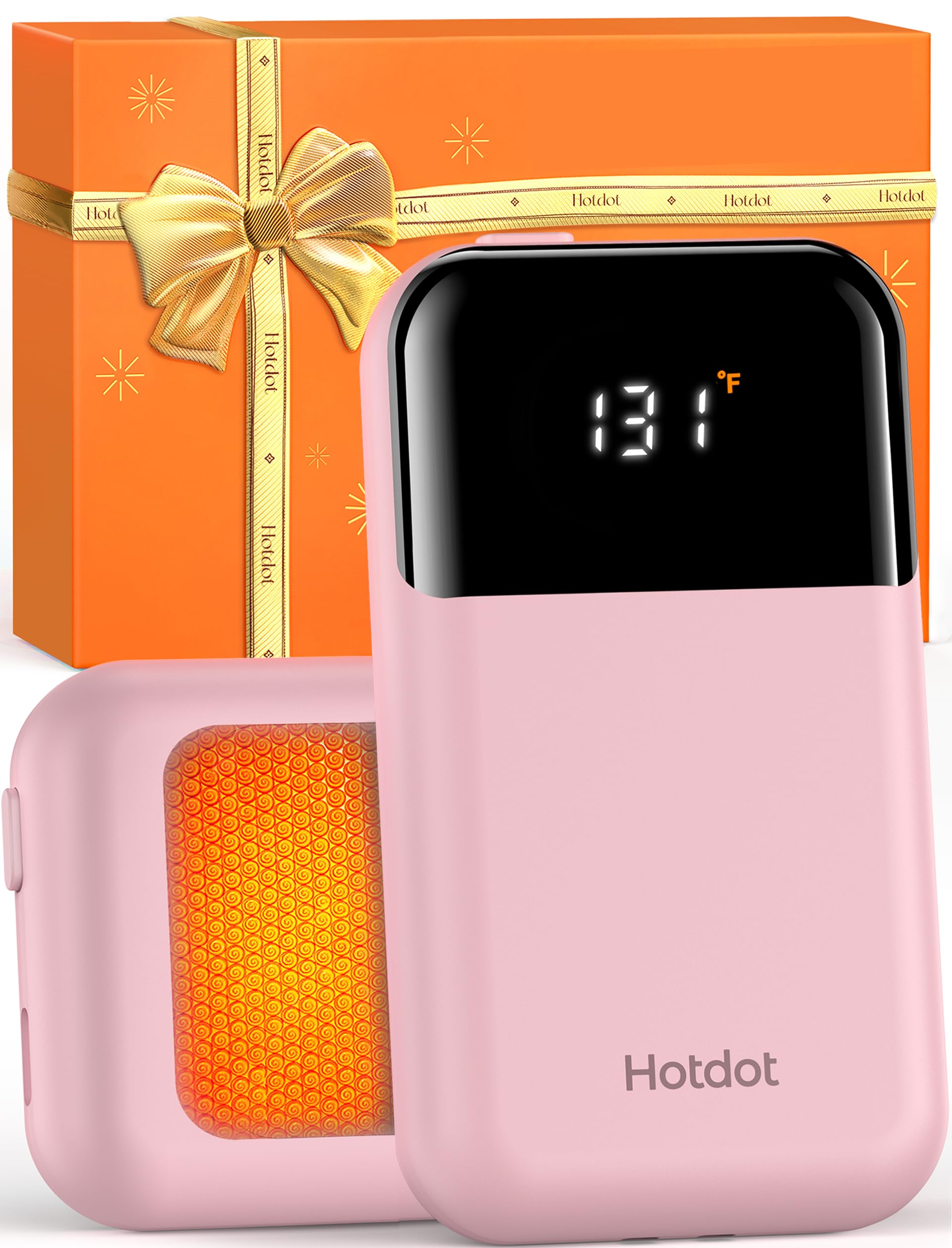 Hotdot Hand Warmers Rechargeable, Heat Levels (104–131°F), Real-Time Temp & Battery Display, Electric Hand Warmers, Fast Heating, Fits in Gloves/