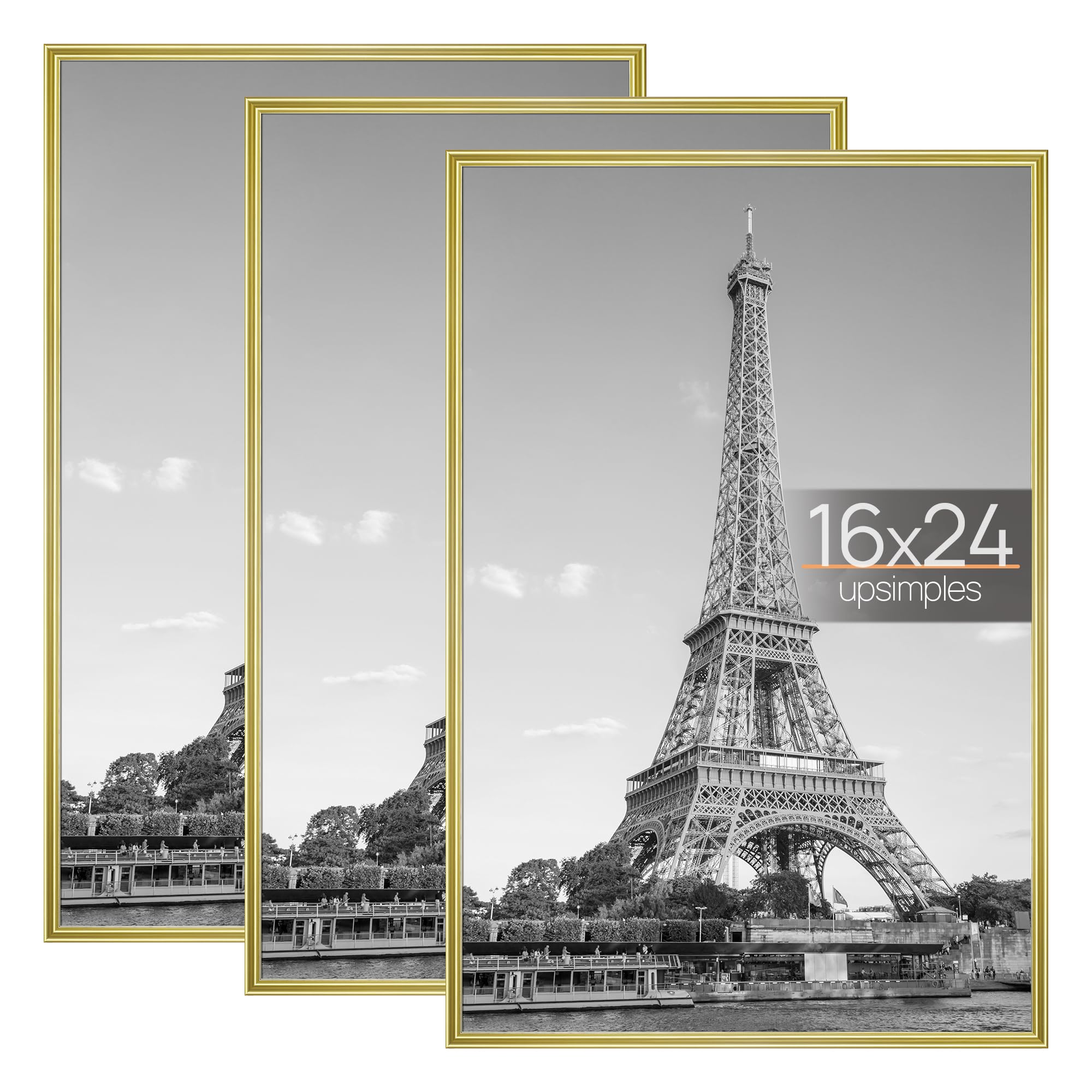 upsimples 16x24 Poster Frame, Easy Slide-In Assembly, Gold, 3 Pack