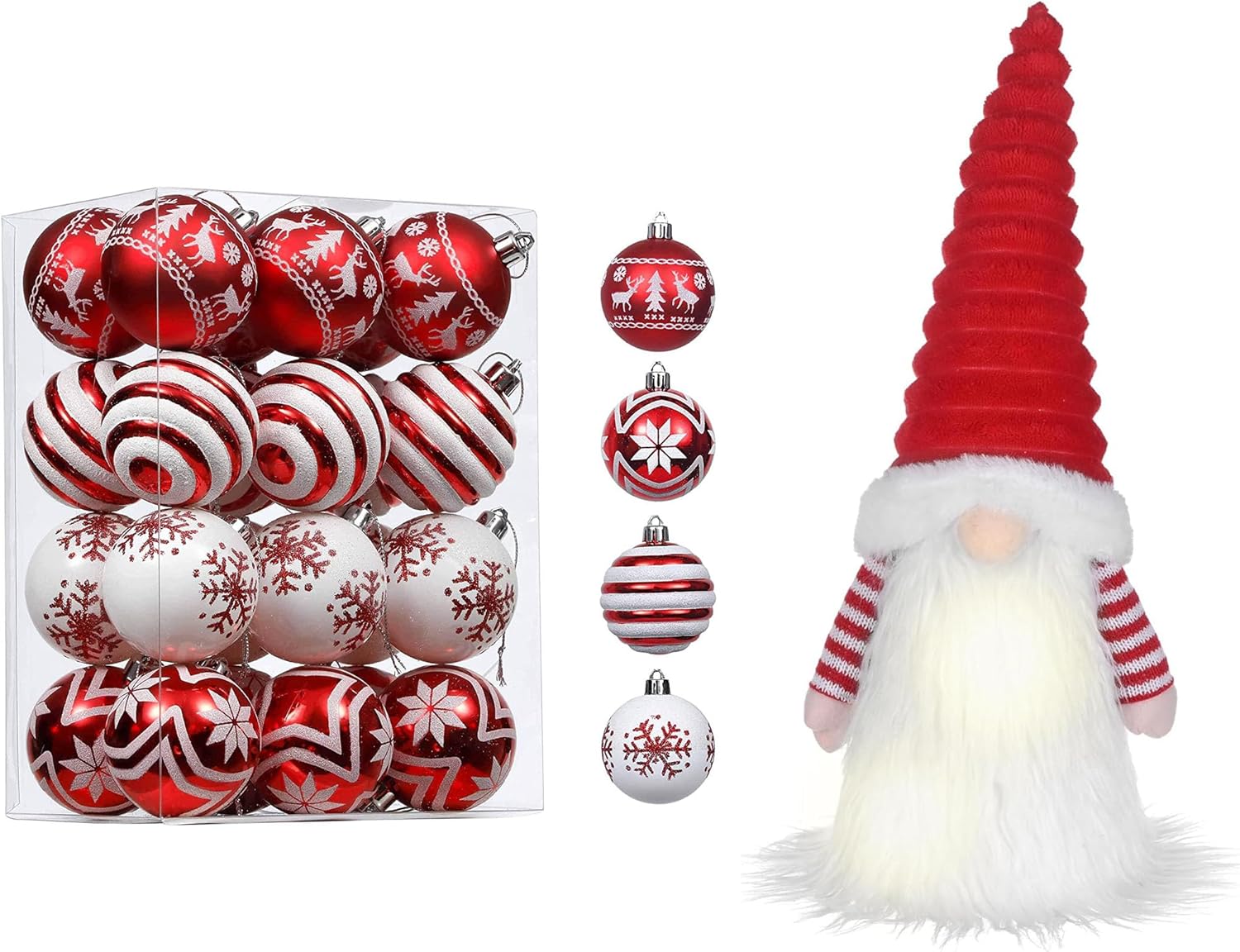 Valery Madelyn Christmas Ornaments Tree Decorations&Christmas Gnome Tree Topper with Timer（2 Items Buddle