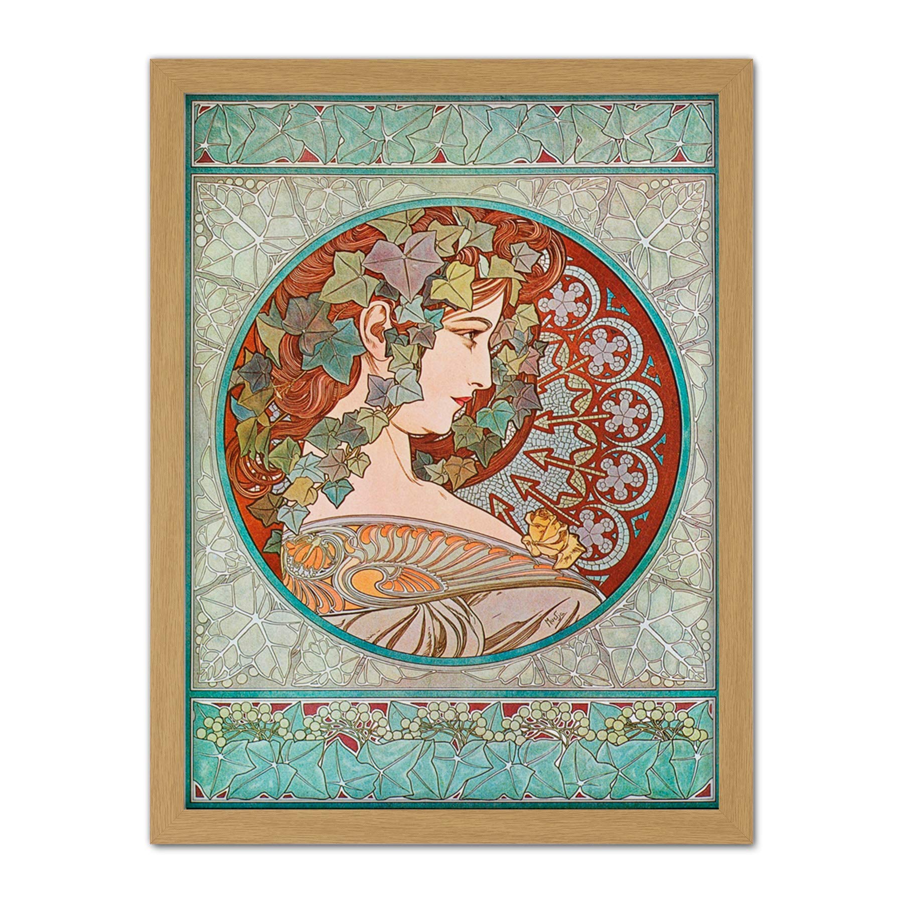 Wee Blue Coo Mucha Laurel 1901 Artwork Framed Wall Art Print 18X24 Inch